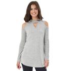 Juniors' Iz Byer California Cold Shoulder Choker Neck Top, Teens, Size: Xl, Light Grey