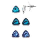 Blue Triangular Nickel Free Stud Earring Set, Women's, Multicolor