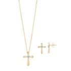 14k Gold Over Silver 1/10 Carat T.w. Diamond Cross Jewelry Set, Women's, Size: 18, White