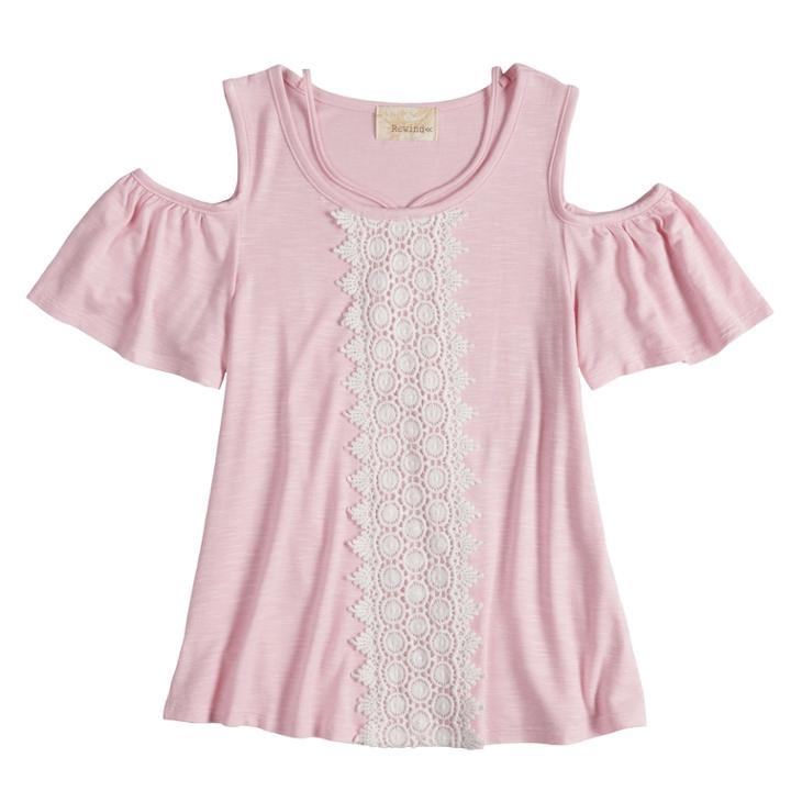 Girls 7-16 Rewind Crochet Front Cold Shoulder Top, Size: Small, Med Pink