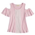 Girls 7-16 Rewind Crochet Front Cold Shoulder Top, Size: Small, Med Pink