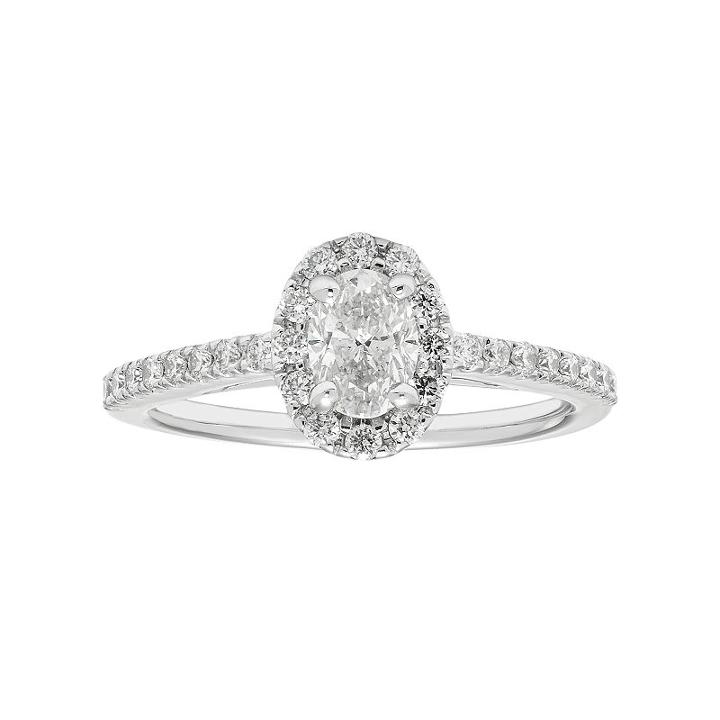 Boston Bay Diamonds 14k White Gold 3/4 Carat T.w. Igl Certified Diamond Oval Halo Engagement Ring, Women's, Size: 7.50