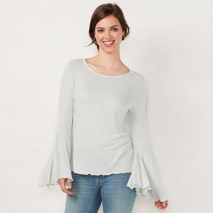 Women's Lc Lauren Conrad Weekend Striped Flare-sleeve Tee, Size: Medium, Blue (navy)