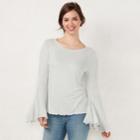 Women's Lc Lauren Conrad Weekend Striped Flare-sleeve Tee, Size: Medium, Blue (navy)
