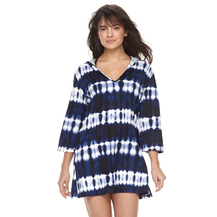 Women's Portocruz Tie-dye Hooded Cover-up Tunic, Size: Small, Blue (navy)