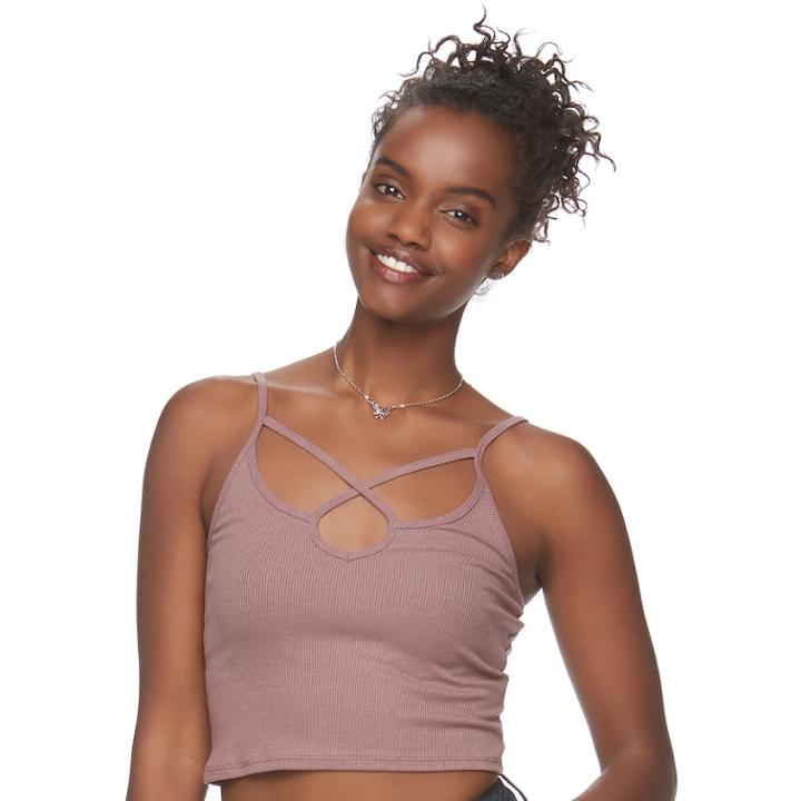 Juniors' Mudd&reg; Cross Front Cami Tank, Teens, Size: Medium, Beig/green (beig/khaki)