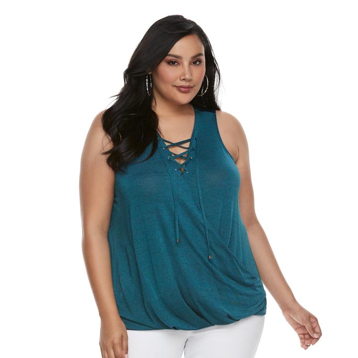 Plus Size Jennifer Lopez Lace-up Tank, Women's, Size: 0x, Dark Blue