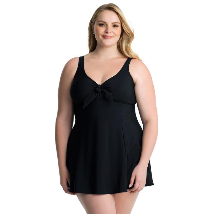 Plus Size Croft & Barrow&reg; Thigh Minimizer Bow-front Swimdress, Women's, Size: 24 W, Black