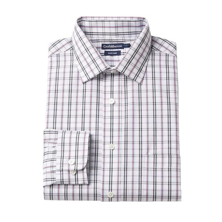 Men's Croft & Barrow&reg; Regular-fit Checked Easy-care Spread-collar Dress Shirt, Size: 18.5 36/37, Brt Pink