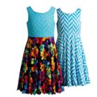 Girls 7-16 Emily West Reversible Tropical Flower & Chevron Skater Dress, Girl's, Size: 10, Ovrfl Oth