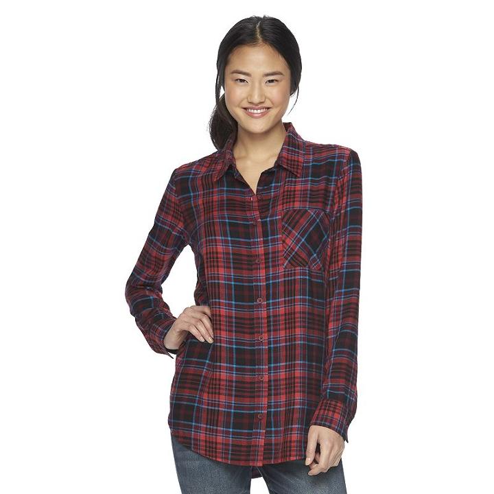 Juniors' Mudd&reg; Flannel Button-down Shirt, Girl's, Size: Xs, Dark Pink