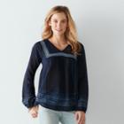 Women's Sonoma Goods For Life&trade; Embroidered Peasant Top, Size: Medium, Dark Blue