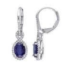 Sapphire 10k White Gold Oval Drop Earrings, Women's, Blue