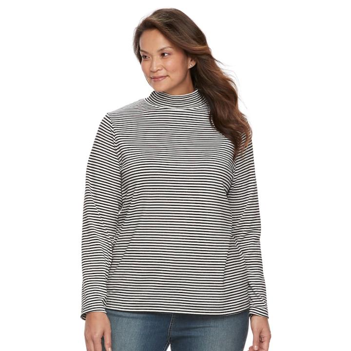 Plus Size Croft & Barrow&reg; Mockneck Long Sleeve Tee, Women's, Size: 4xl, Black