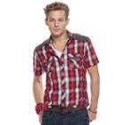 Men's Rock & Republic&reg; Plaid Stretch Button-down Shirt, Size: Medium, Med Red