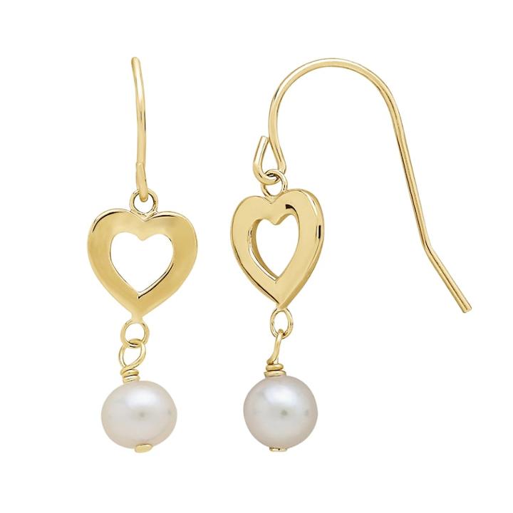 Everlasting Gold Simulated Pearl 10k Gold Heart Drop Earrings, Women's