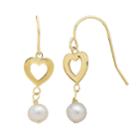 Everlasting Gold Simulated Pearl 10k Gold Heart Drop Earrings, Women's