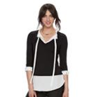 Women's Elle&trade; Ruffle Mock-layer Top, Size: Xxl, Black
