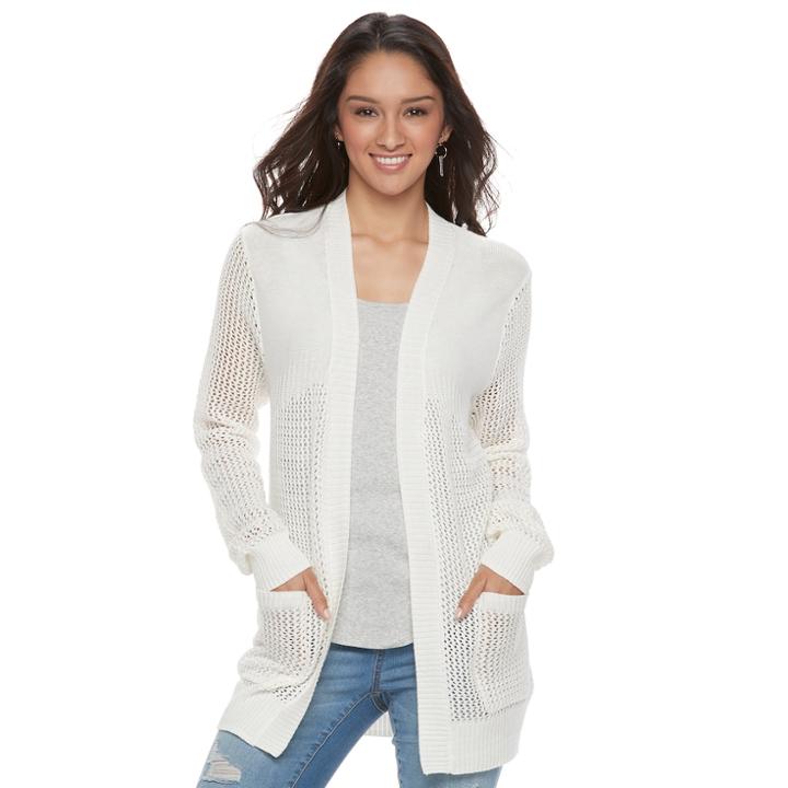 Juniors' So&reg; Open-stitch Cardigan Sweater, Teens, Size: Xl, White Oth
