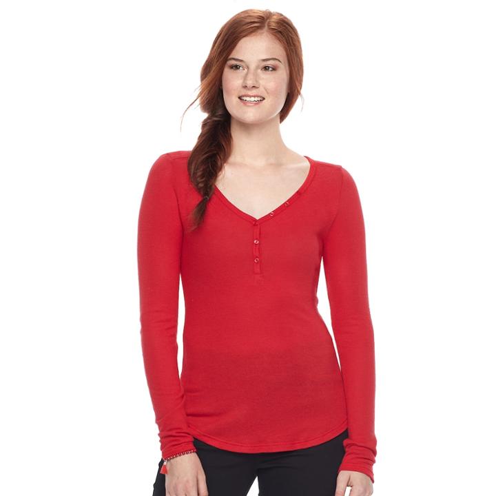 Juniors' So&reg; Solid Henley Top, Teens, Size: Xl, Med Red