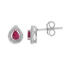 Sterling Silver Ruby & Diamond Accent Teardrop Earrings, Women's, Red