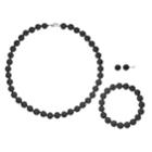 Sterling Silver Agate Bead Necklace Bracelet & Earring Set, Women's, Black