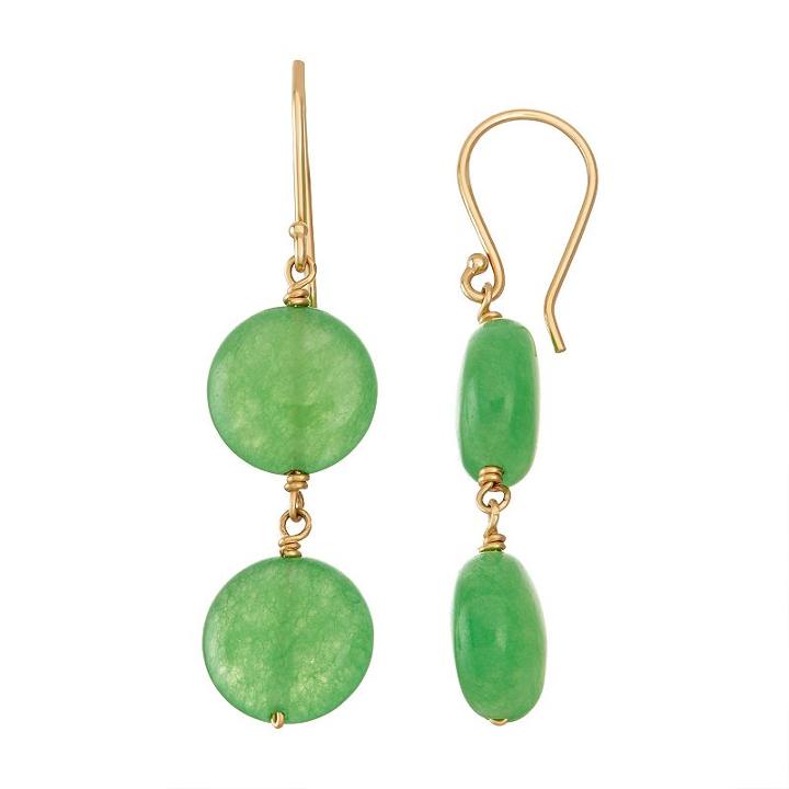14k Gold Jade Drop Earrings, Women's, Green
