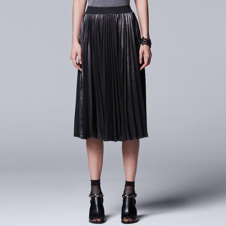 Women's Simply Vera Vera Wang Pleated Shine Skirt, Size: Large, Grey