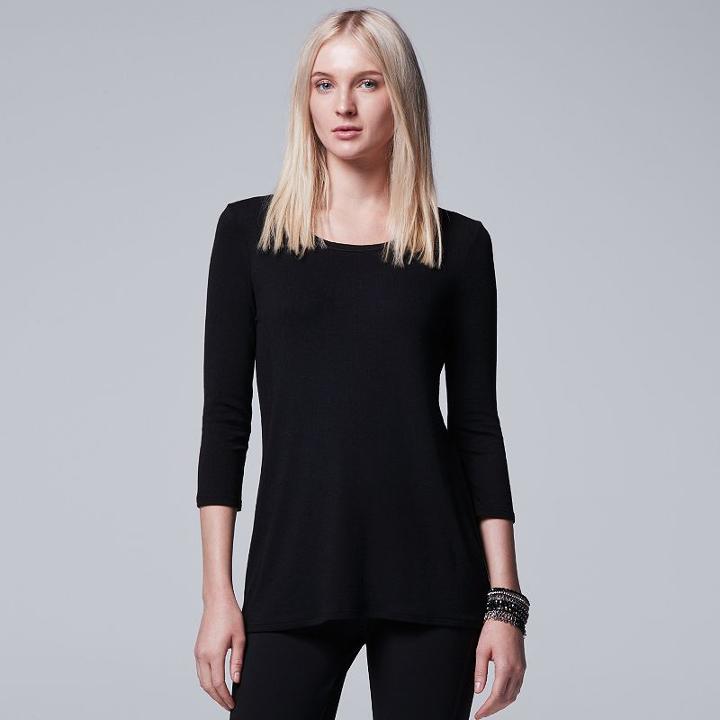 Women's Simply Vera Vera Wang Ribbed Crewneck Tee, Size: Medium, Black