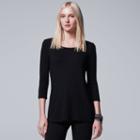 Women's Simply Vera Vera Wang Ribbed Crewneck Tee, Size: Medium, Black