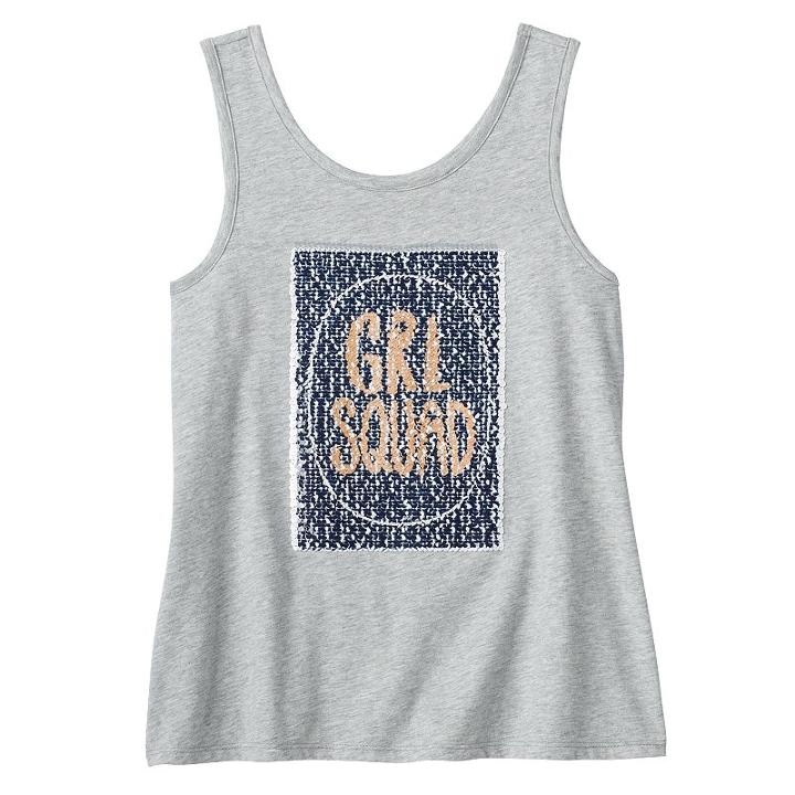 Girls 7-16 So&reg; Flippy Screen Sequin Applique Tank Top, Girl's, Size: 12, Med Grey
