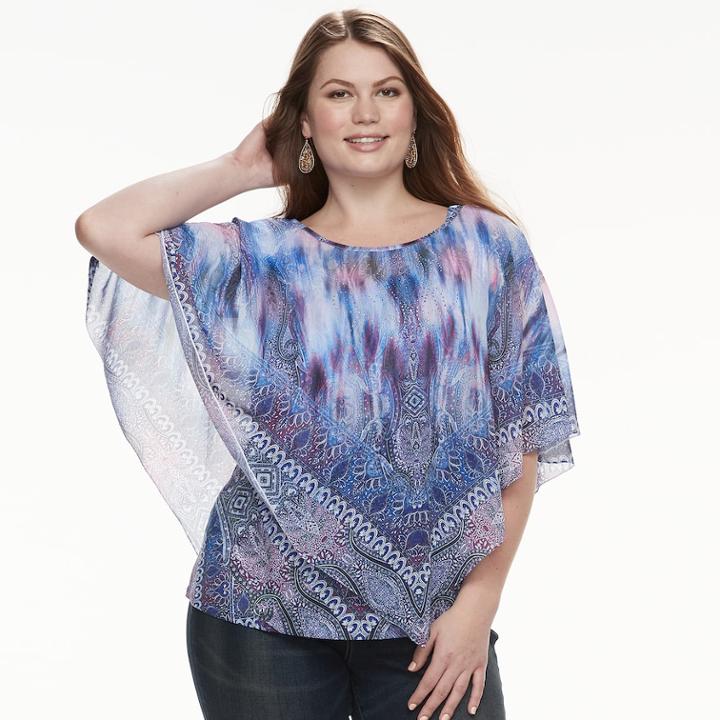 Plus Size World Unity Printed Popover Top, Women's, Size: 1xl, Grey (charcoal)