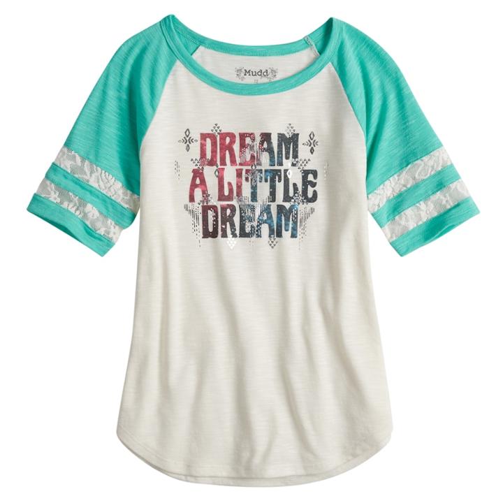 Girls 7-16 & Plus Size Mudd&reg; Sporty Raglan Graphic Tee, Size: 16 1/2, White