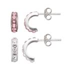 Charming Girl Kids' Sterling Silver Crystal Semi-hoop Earring Set - Made With Swarovski Crystals, Pink