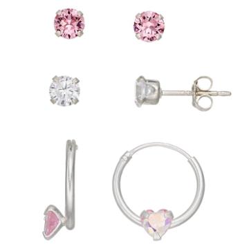 Charming Girl Kids' Cubic Zirconia & Crystal Earring Set, Pink