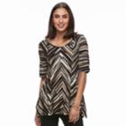 Women's Dana Buchman Print Elbow Sleeve Sharkbite Top, Size: Large, Beig/green (beig/khaki)