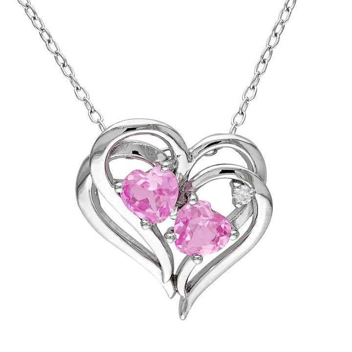 Sterling Silver Lab-created Pink Sapphire And Diamond Accent Heart Pendant, Women's, Size: 18