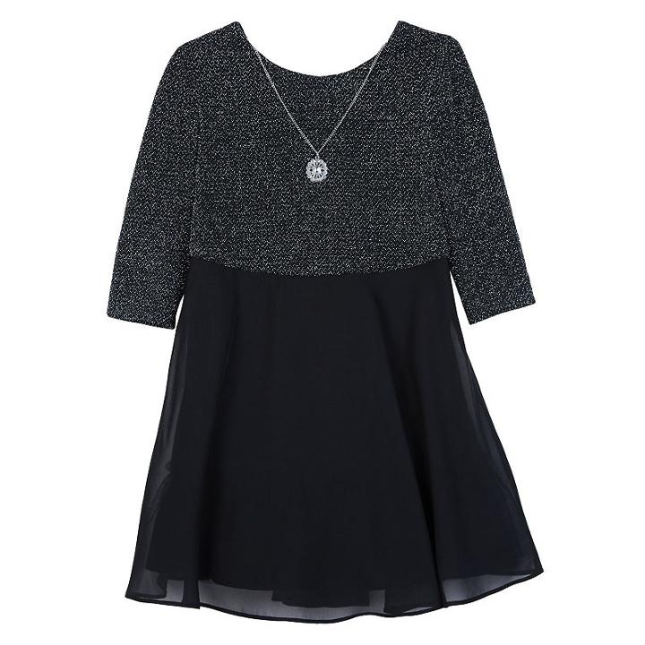 Girls 4-6x Iz Amy Byer Fit & Flare Mesh Dress With Necklace, Girl's, Size: 4, Silver