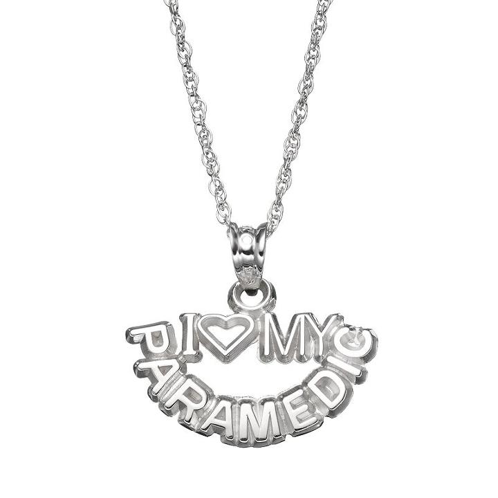Logoart Sterling Silver I Love My Paramedic Pendant Necklace, Women's, Size: 18, Grey