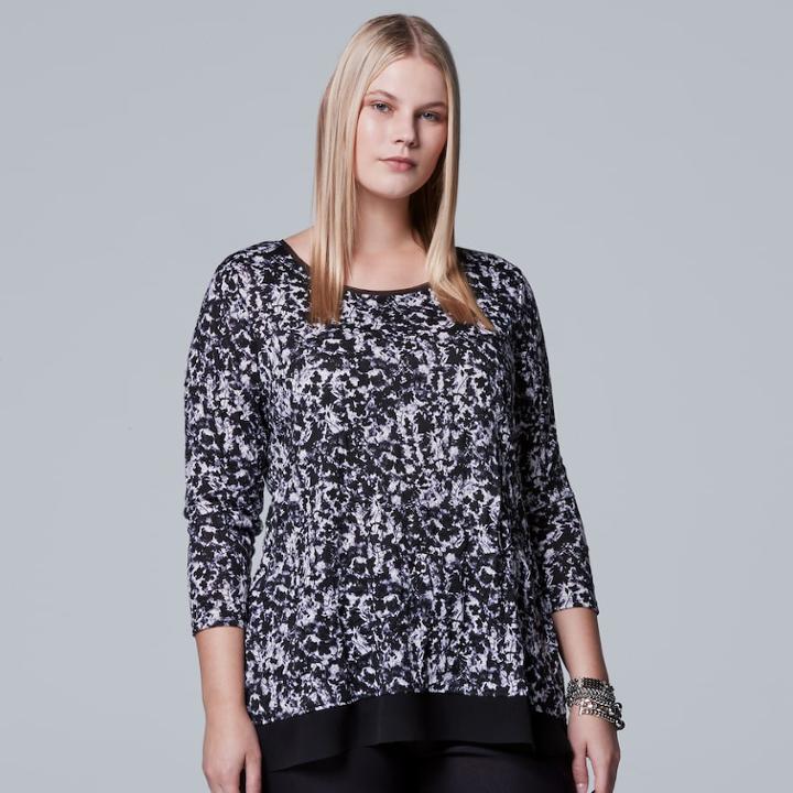 Plus Size Simply Vera Vera Wang Chiffon Trim Printed Top, Women's, Size: 2xl, Oxford