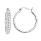 Sterling Silver Lab-created White Sapphire Inside Out Hoop Earrings, Women's