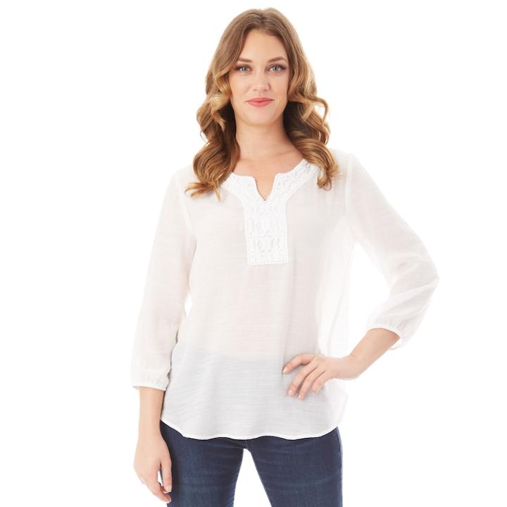 Petite Apt. 9&reg; Embroidered Peasant Top, Women's, Size: Xl Petite, White