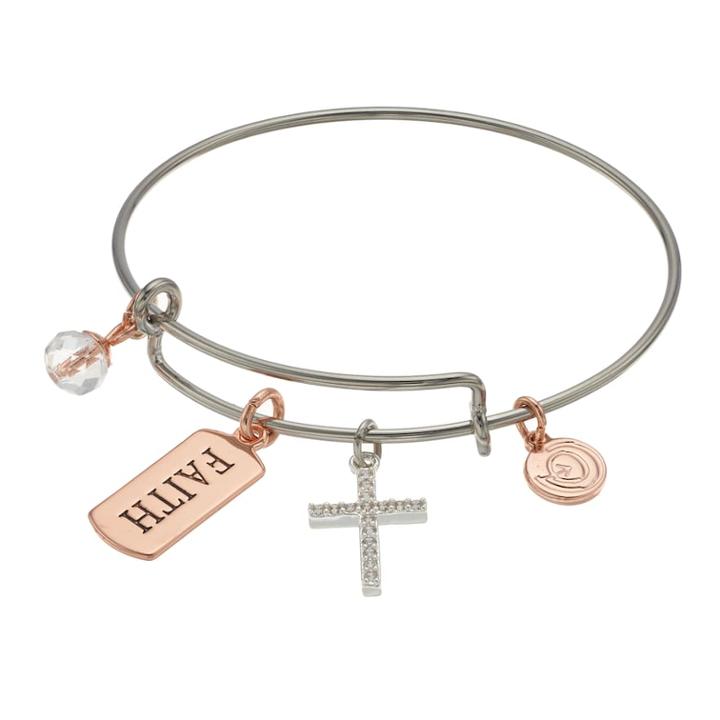 Love This Life Two Tone Faith Charm Bangle Bracelet, Women's, Silver