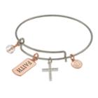 Love This Life Two Tone Faith Charm Bangle Bracelet, Women's, Silver