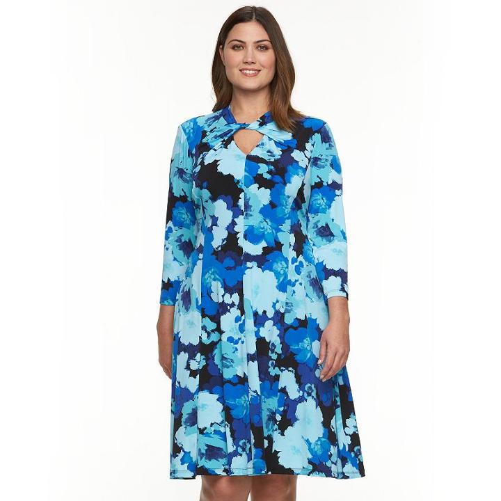 Plus Size Suite 7 Floral Twist-neck Fit & Flare Dress, Women's, Size: 20 W, Ovrfl Oth