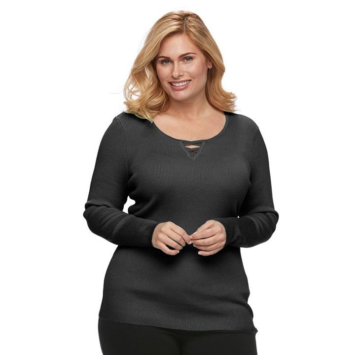 Plus Size Croft & Barrow&reg; Ribbed Crisscross Sweater, Women's, Size: 2xl, Black