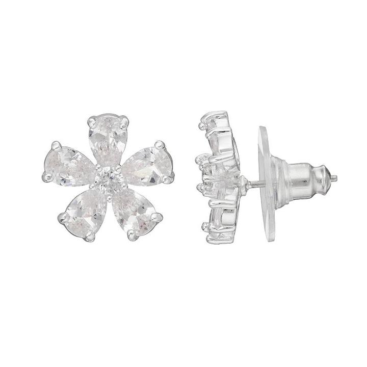 Dana Buchman Cubic Zirconia Flower Nickel Free Earrings, Women's, Silver