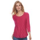 Women's Croft & Barrow&reg; Lace-front Tee, Size: Xl, Dark Pink