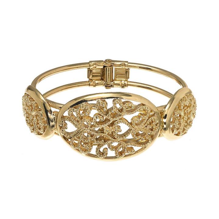 1928 Gold Tone Filigree Heart Cuff Bracelet, Women's, Yellow