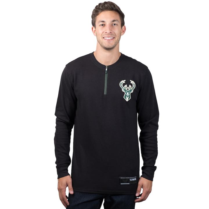 Men's Milwaukee Bucks 1/4-zip Thermal Tee, Size: Xxl, Black